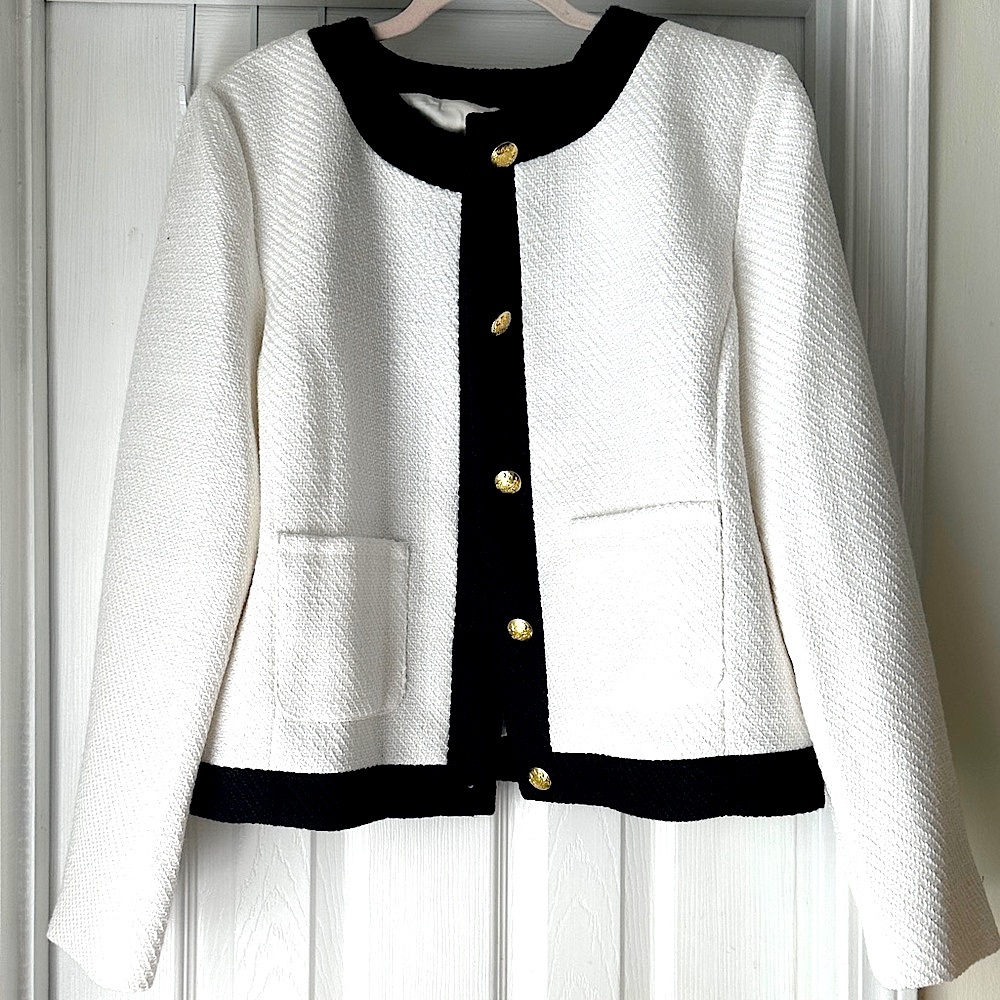NWT, J. Crew White and Black Blazer with Gold Buttons, plus size, size 16 office